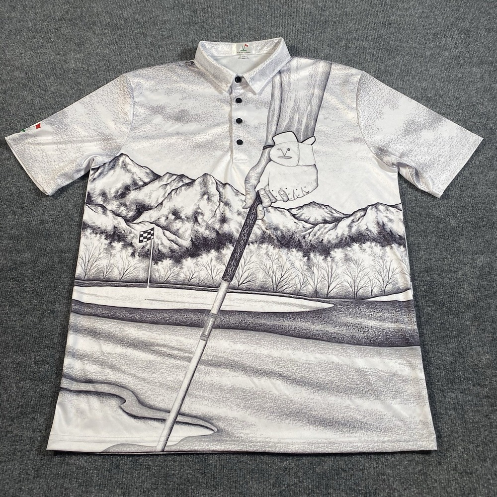 Valentino Dixon Mens XL Sand Wedge All Over Print Golf Polo Shirt Stretch Fabric